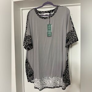 NWT Neon Buddha Secrets Hi-Lo Tunic Gray & Leopard 3X